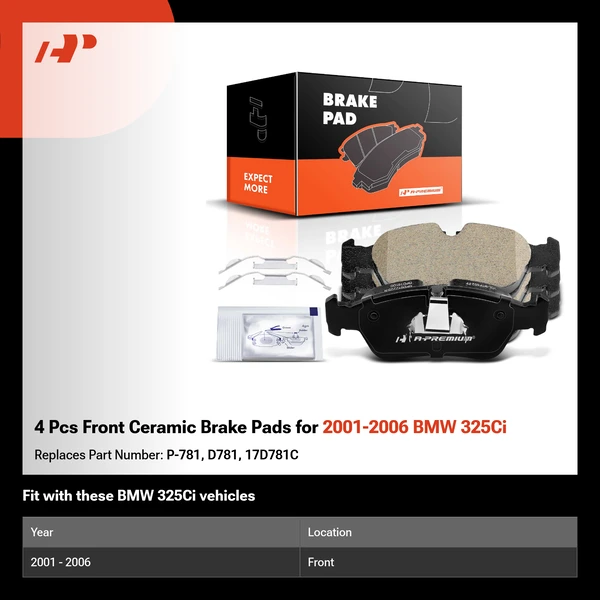 4 Pcs Front Ceramic Brake Pads for 2001-2006 BMW 325Ci