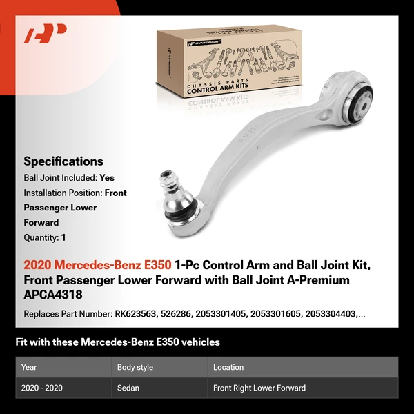 2020 Mercedes-Benz E350 1-Pc Control Arm and Ball Joint Kit, Front Passenger Lower Forward with Ball Joint A-Premium APCA4318
