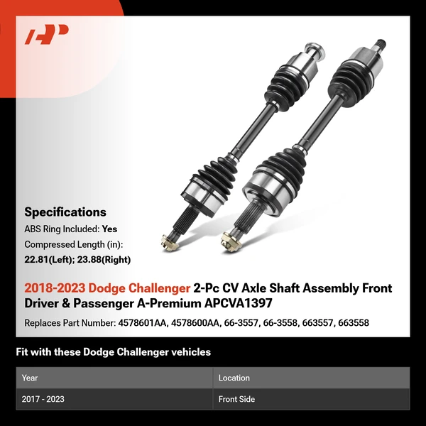 2018-2023 Dodge Challenger 2-Pc CV Axle Shaft Assembly Front Driver & Passenger A-Premium APCVA1397