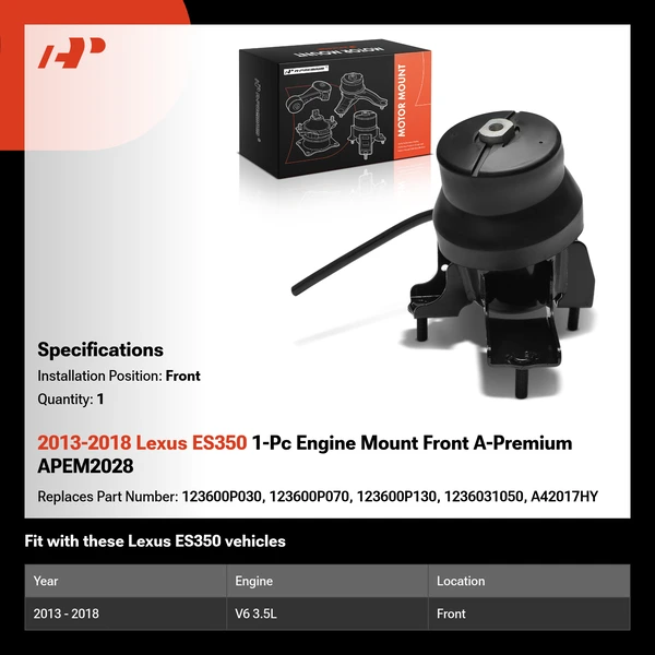 2013-2018 Lexus ES350 1-Pc Engine Mount Front A-Premium APEM2028
