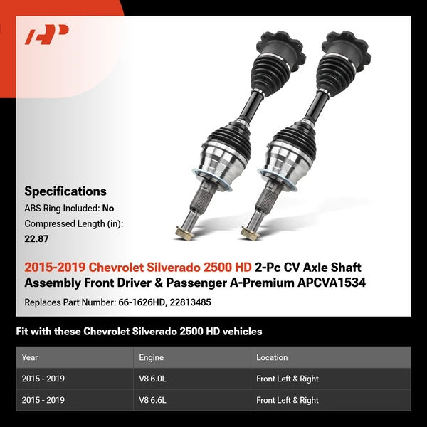 2015-2019 Chevrolet Silverado 2500 HD 2-Pc CV Axle Shaft Assembly Front Driver & Passenger A-Premium APCVA1534