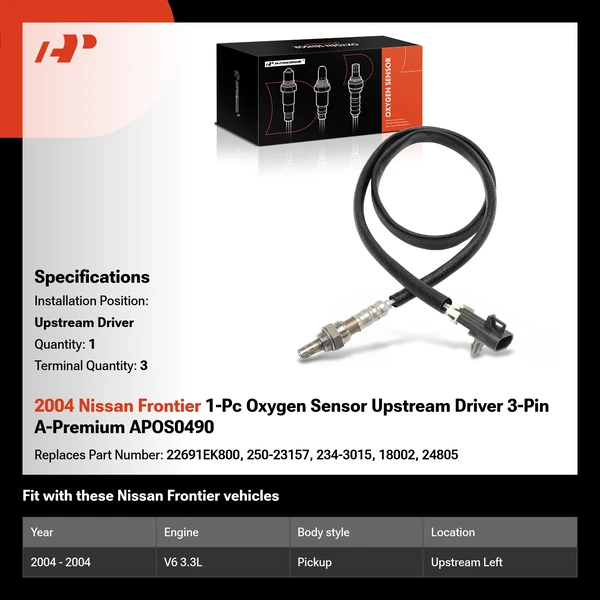 2004 Nissan Frontier 1-Pc Oxygen Sensor Upstream Driver 3-Pin A-Premium APOS0490