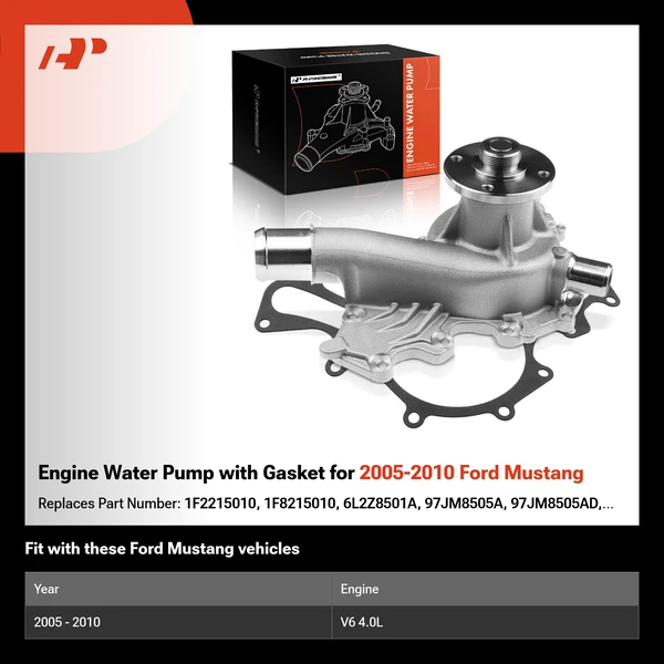 Engine Water Pump with Gasket for 2005-2010 Ford Mustang