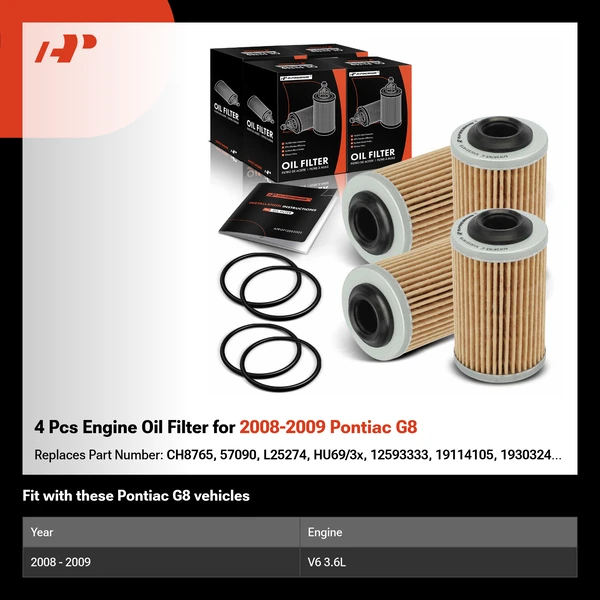4 Pcs Engine Oil Filter for 2008-2009 Pontiac G8