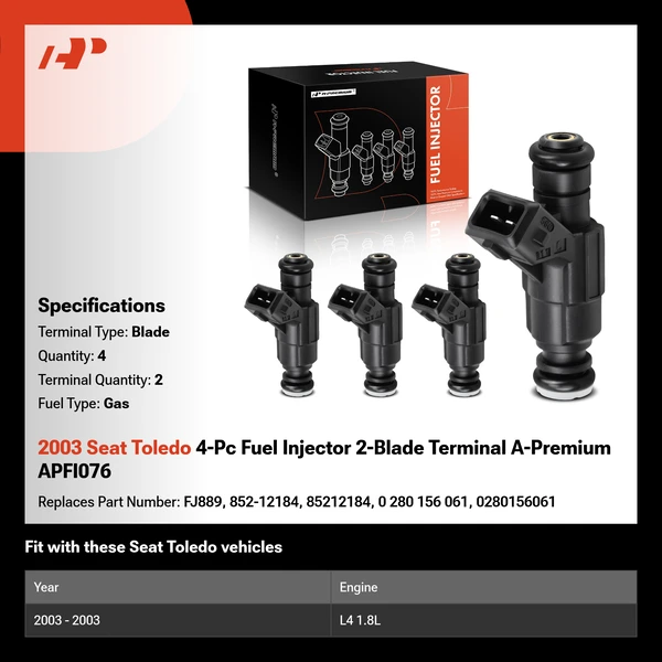 2003 Seat Toledo 4-Pc Fuel Injector 2-Blade Terminal A-Premium APFI076