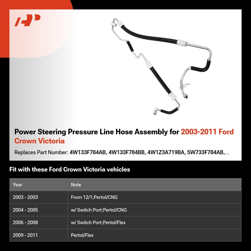 Power Steering Pressure Line Hose Assembly for 2003-2011 Ford Crown Victoria