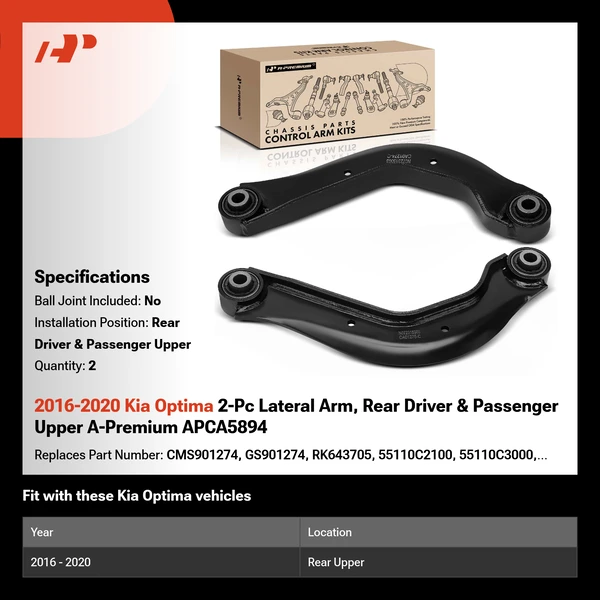 2016-2020 Kia Optima 2-Pc Lateral Arm, Rear Driver & Passenger Upper A-Premium APCA5894