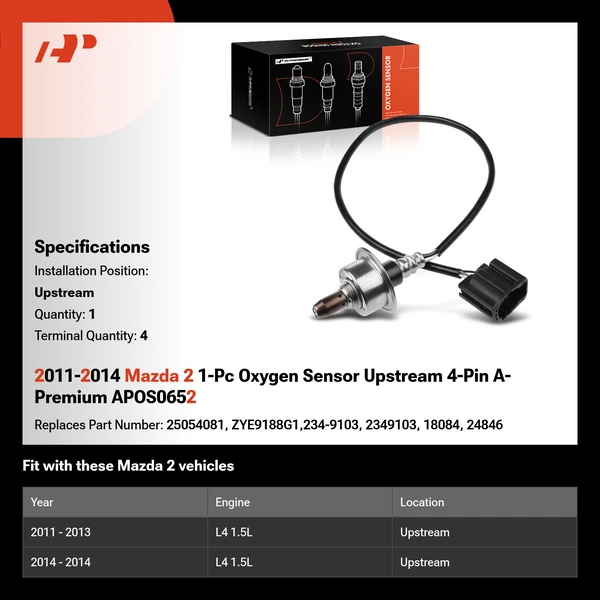 2011-2014 Mazda 2 1-Pc Oxygen Sensor Upstream 4-Pin A-Premium APOS0652