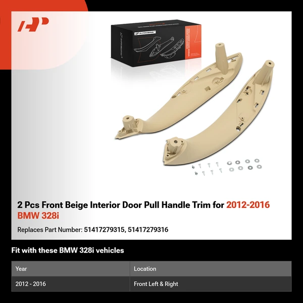 2 Pcs Front Beige Interior Door Pull Handle Trim for 2012-2016 BMW 328i