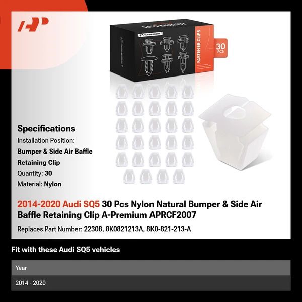 2014-2020 Audi SQ5 30 Pcs Nylon Natural Bumper & Side Air Baffle Retaining Clip A-Premium APRCF2007