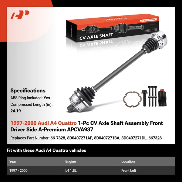 1997-2000 Audi A4 Quattro 1-Pc CV Axle Shaft Assembly Front Driver Side A-Premium APCVA937