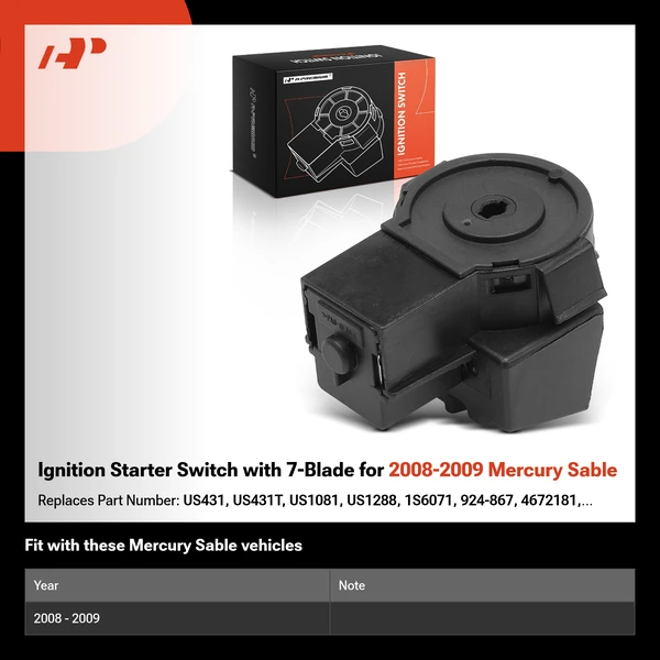 Ignition Starter Switch with 7-Blade for 2008-2009 Mercury Sable