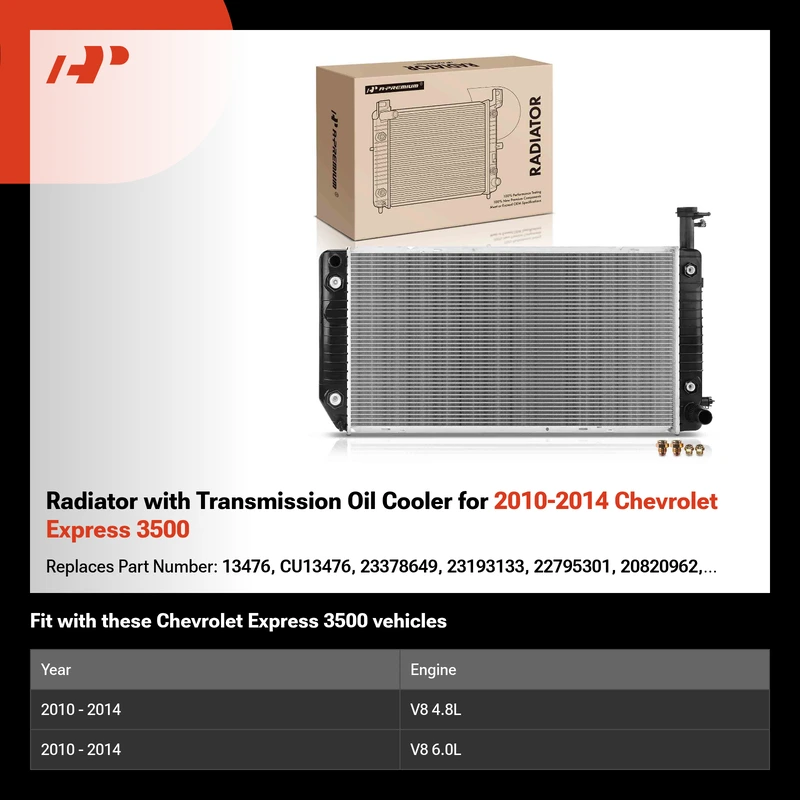 Radiator with Transmission Oil Cooler for 2010-2014 Chevrolet Express 3500