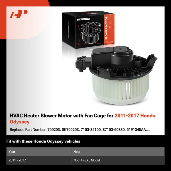 HVAC Heater Blower Motor with Fan Cage for 2011-2017 Honda Odyssey