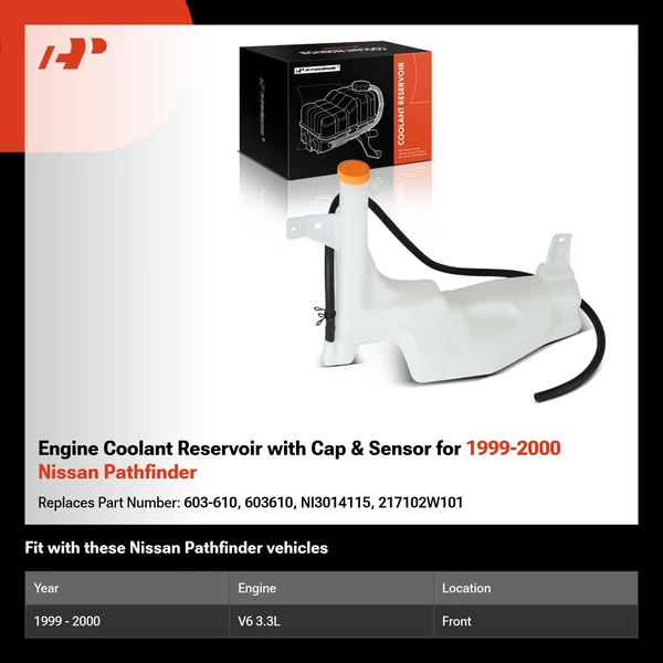 Engine Coolant Reservoir with Cap & Sensor for 1999-2000 Nissan Pathfinder
