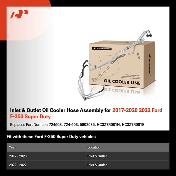 Inlet & Outlet Oil Cooler Hose Assembly for 2017-2020 2022 Ford F-350 Super Duty