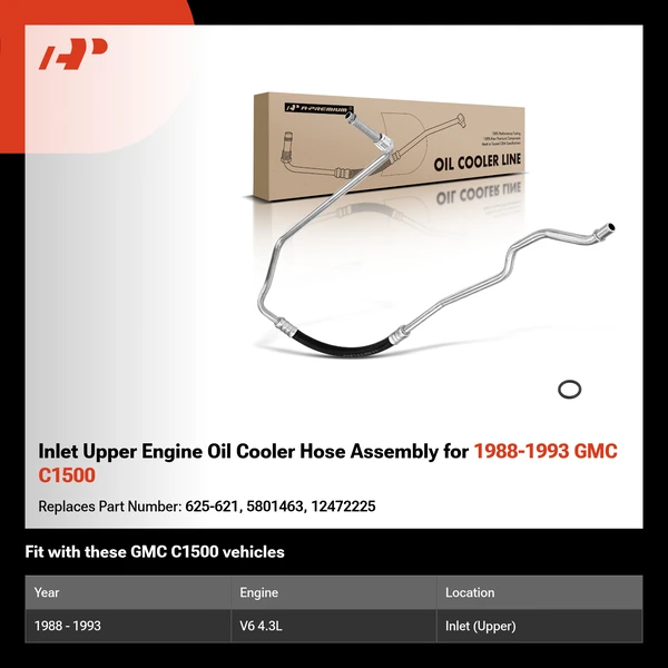 Inlet Upper Engine Oil Cooler Hose Assembly for 1988-1993 GMC C1500