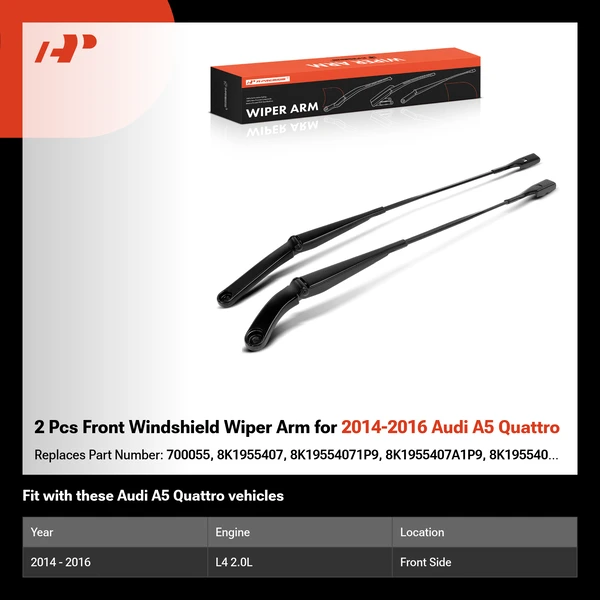 2 Pcs Front Windshield Wiper Arm for 2014-2016 Audi A5 Quattro