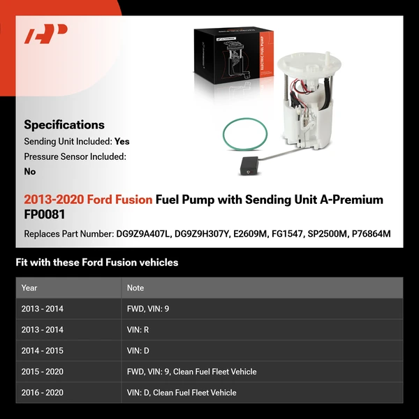 2013-2020 Ford Fusion Fuel Pump with Sending Unit A-Premium FP0081