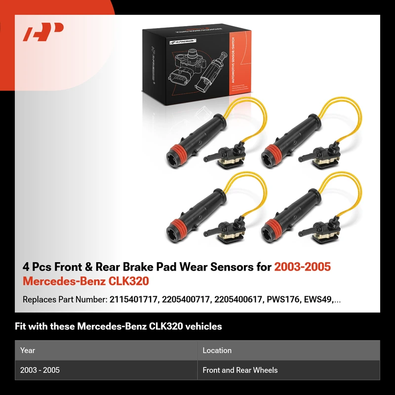 4 Pcs Front & Rear Brake Pad Wear Sensors for 2003-2005 Mercedes-Benz CLK320