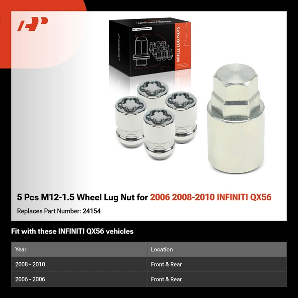 5 Pcs M12-1.5 Wheel Lug Nut for 2006 2008-2010 INFINITI QX56