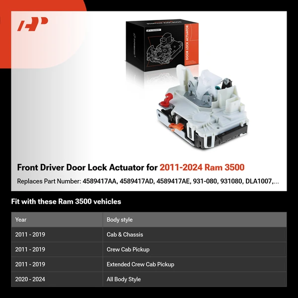 Front Driver Door Lock Actuator for 2011-2024 Ram 3500