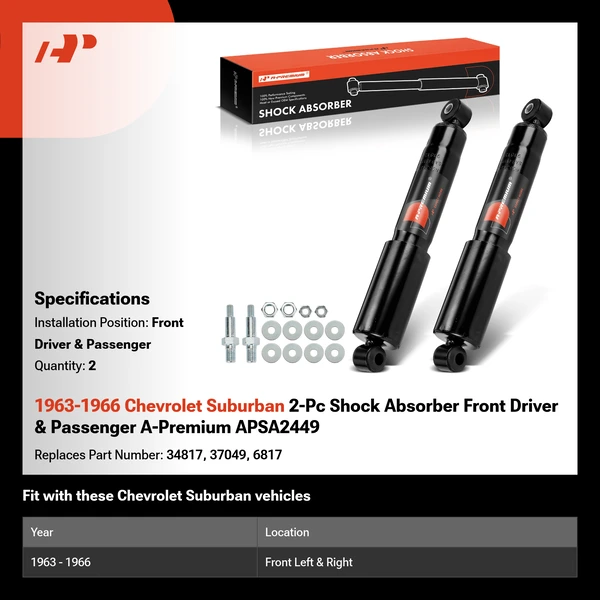 1963-1966 Chevrolet Suburban 2-Pc Shock Absorber Front Driver & Passenger A-Premium APSA2449