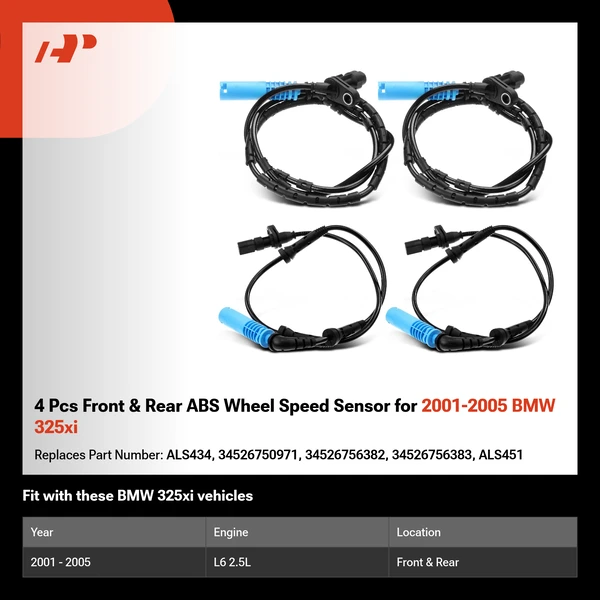 4 Pcs Front & Rear ABS Wheel Speed Sensor for 2001-2005 BMW 325xi