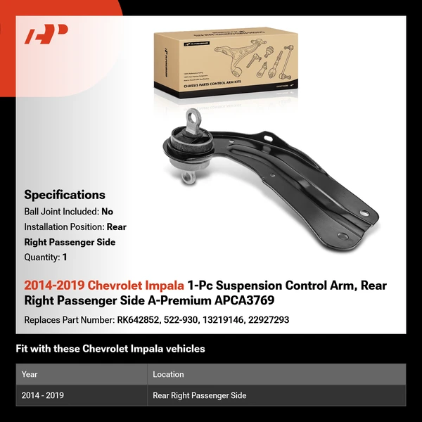 2014-2019 Chevrolet Impala 1-Pc Suspension Control Arm, Rear Right Passenger Side A-Premium APCA3769