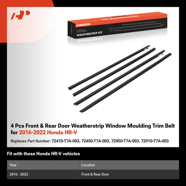 4 Pcs Front & Rear Door Weatherstrip Window Moulding Trim Belt for 2016-2022 Honda HR-V