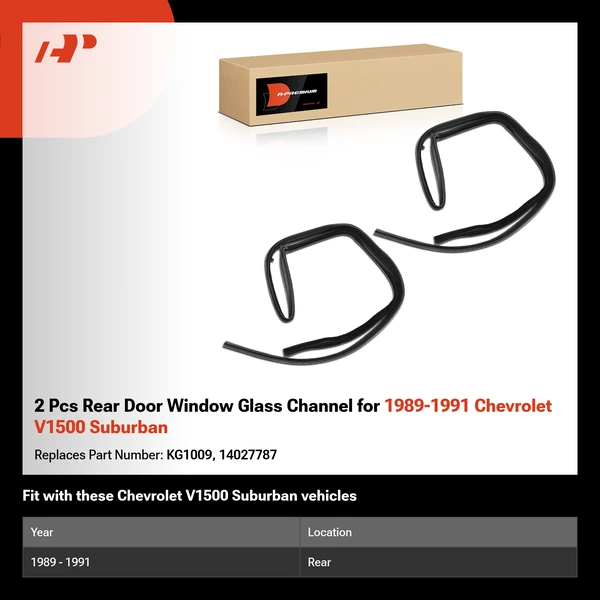 2 Pcs Rear Door Window Glass Channel for 1989-1991 Chevrolet V1500 Suburban