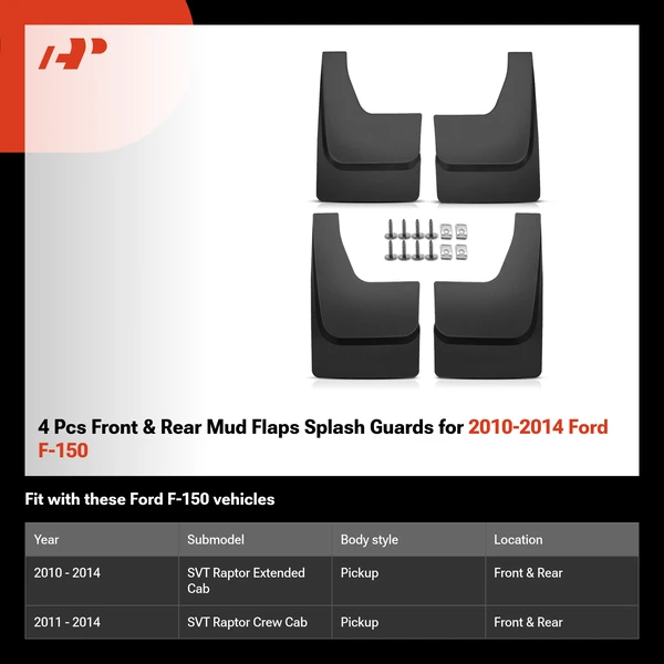 4 Pcs Front & Rear Mud Flaps Splash Guards for 2010-2014 Ford F-150