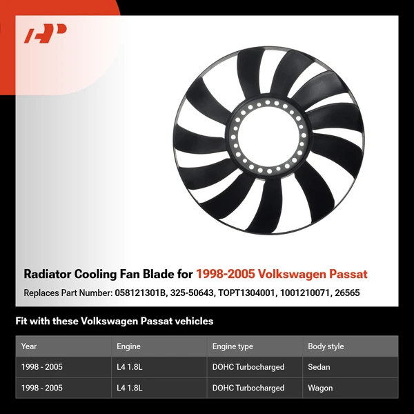 Radiator Cooling Fan Blade for 1998-2005 Volkswagen Passat