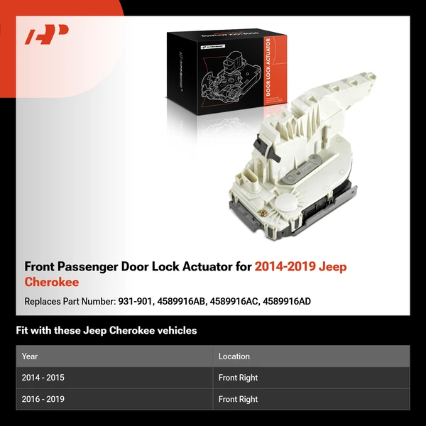 Front Passenger Door Lock Actuator for 2014-2019 Jeep Cherokee
