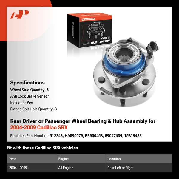 Rear Driver or Passenger Wheel Bearing & Hub Assembly for 2004-2009 Cadillac SRX