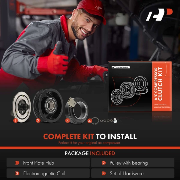 AC Compressor Clutch Kit with 8-Groove Pulley for Ford F-150 Escape Lincoln