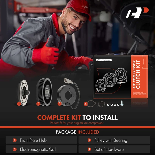 AC Compressor Clutch Kit with 4-Groove Pulley for GMC Sierra Yukon Cadillac