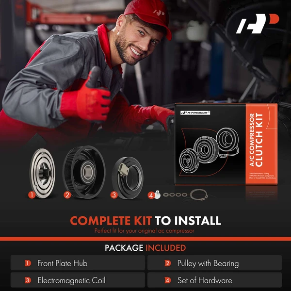 AC Compressor Clutch Kit with 6-Groove Pulley for Ford F-150 E-150 Econoline Mazda