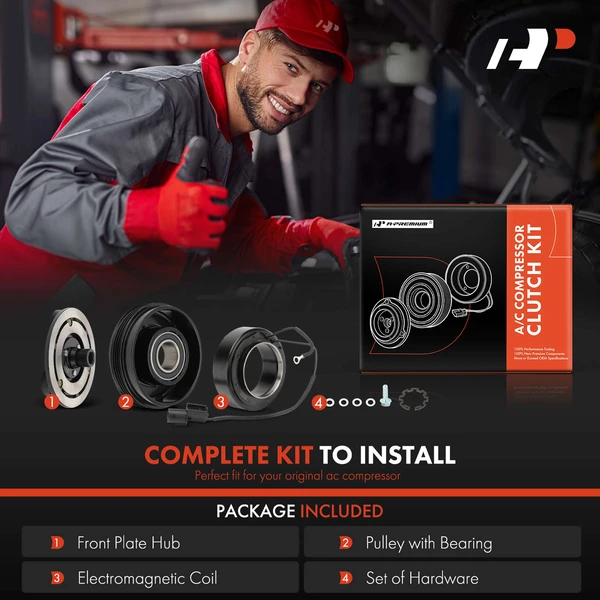 AC Compressor Clutch Kit with 4-Groove Pulley for Kia Sorento 2003-2006 V6 3.5L