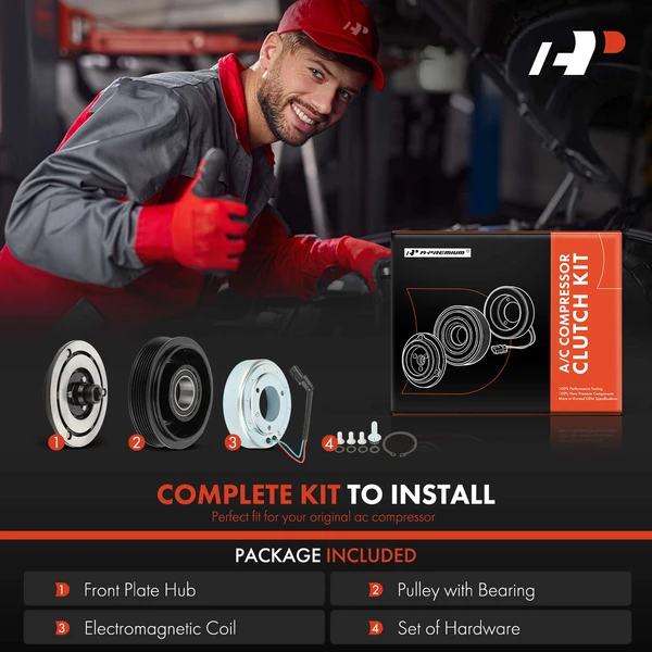 AC Compressor Clutch Kit with 6-Groove Pulley for Nissan Rogue 2008-2013