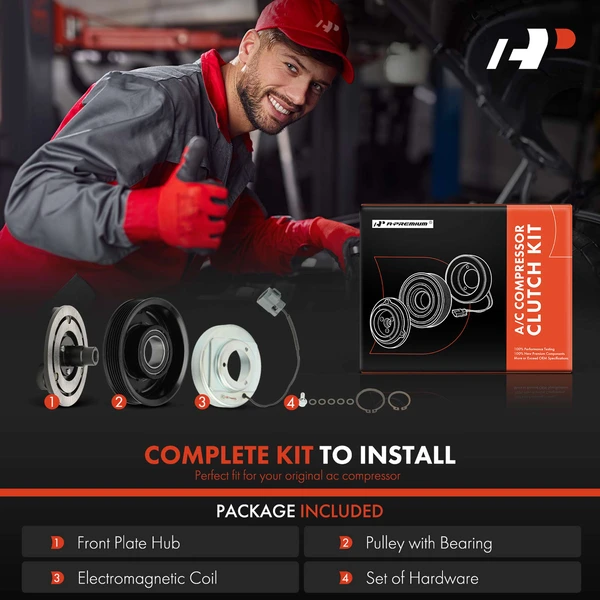 AC Compressor Clutch Kit with 6-Groove Pulley for Mazda 3 2007-2008 6 2006-2007