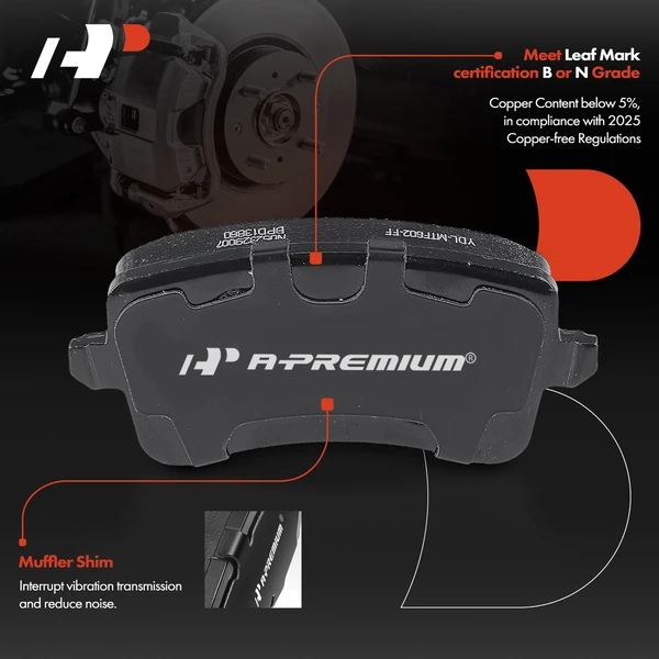 4 Pcs Rear Ceramic Brake Pads for Audi A4 A5 A4 Quattro A5 Quattro allroad Q5