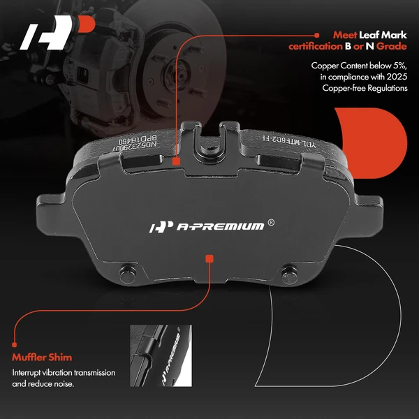 4 Pcs Rear Ceramic Brake Pads for Mercedes-Benz CLA250 2014-2020 GLA250 INFINITI