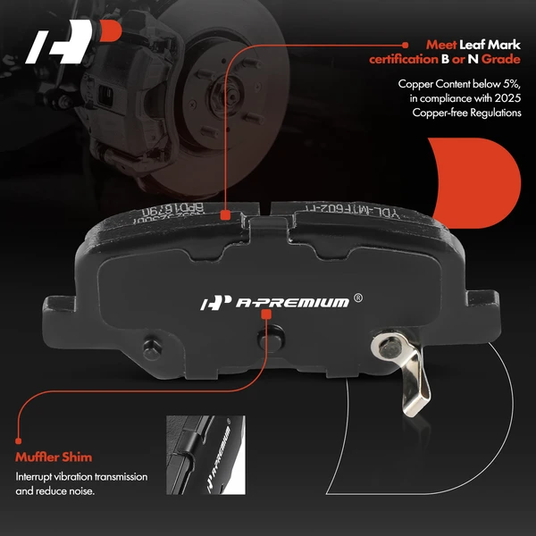 4 Pcs Rear Ceramic Brake Pads for Mitsubishi Outlander 2013-2019 Mazda 3