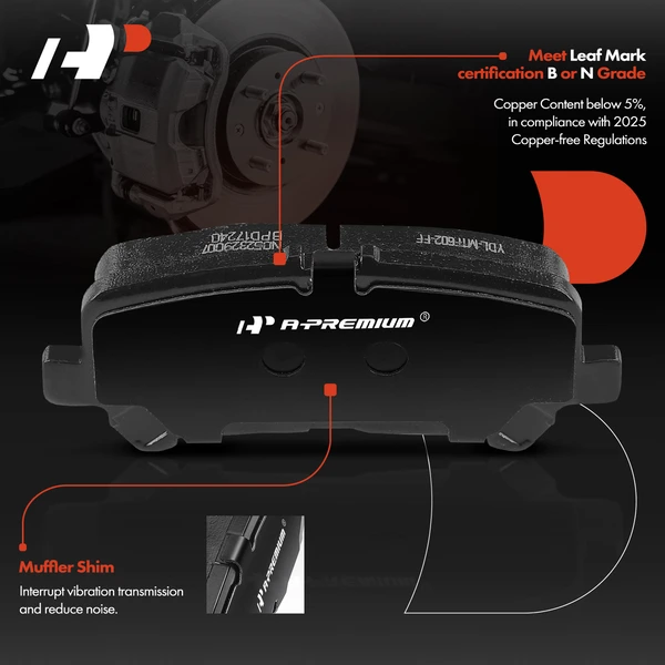 4 Pcs Rear Ceramic Brake Pads for Acura MDX 2014-2016 Honda Passport Pilot