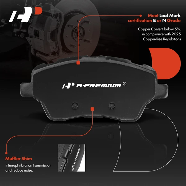 4 Pcs Front Ceramic Brake Pads for Ford Fiesta ST 2014-2019 L4 1.6L