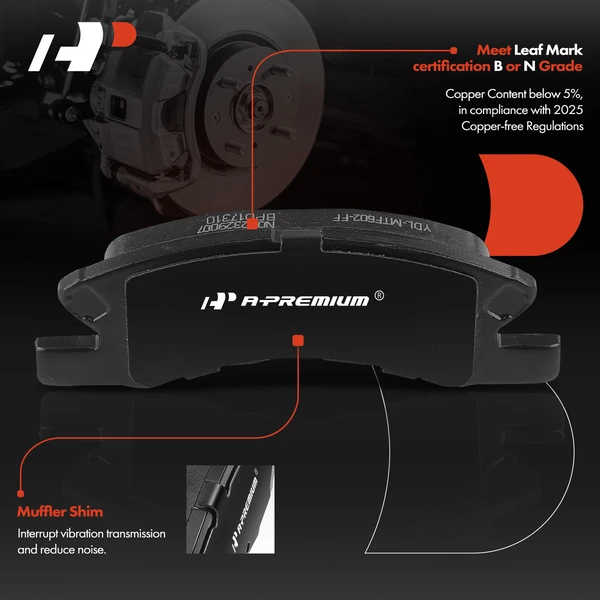 4 Pcs Front Ceramic Brake Pads for Mitsubishi Mirage 2014-2015 & 2017-2020