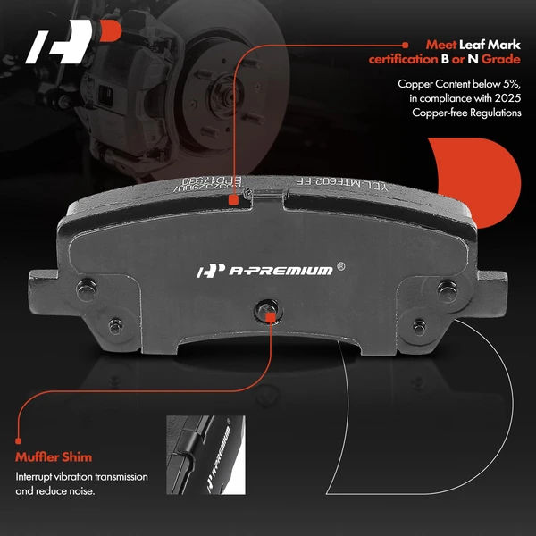 4 Pcs Rear Driver & Passenger Ceramic Brake Pads for Ford Mustang 2015-2020