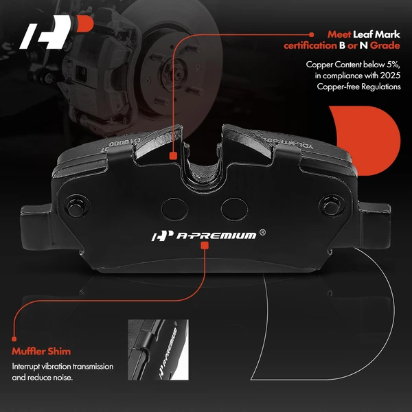 4 Pcs Rear Driver & Passenger Side Ceramic Brake Pads for Mini Cooper 2015-2022