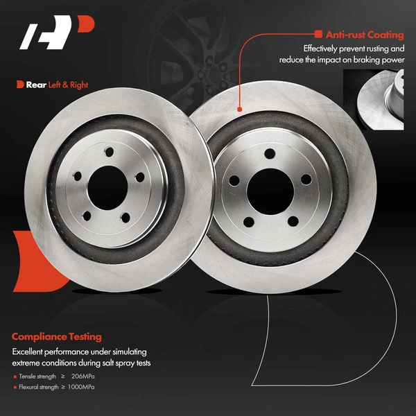 2 Pcs Rear Disc Brake Rotors for Ford Mustang 2015-2022 V8 5.0L L4 2.3L
